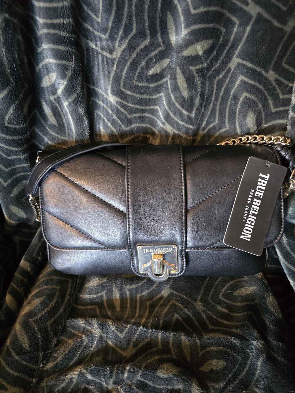 True Religion Black Quilted Leather Shoulder Bag